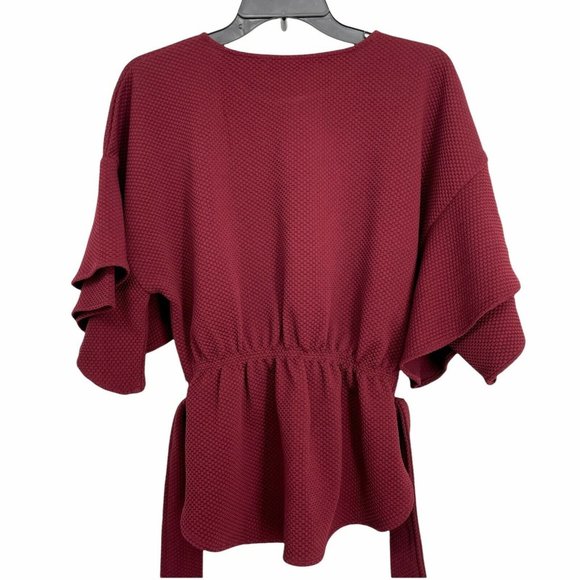 Anthropologie Eva Franco Women's Laszlo Textured Knit Blouse Wine Belted Top - Picture 3 of 8